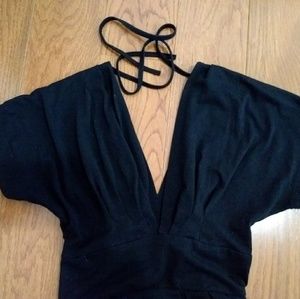 Black mini dress with v neck and pockets
